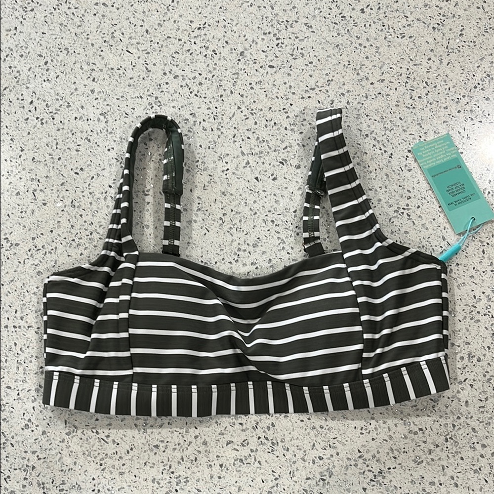 NWT Sea Level Swim Striped Green  and White Bikini Top